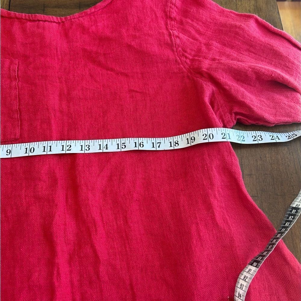 FLAX Red 100% Linen Tunic Top Rear Button Up Size Medium - Picture 4 of 9